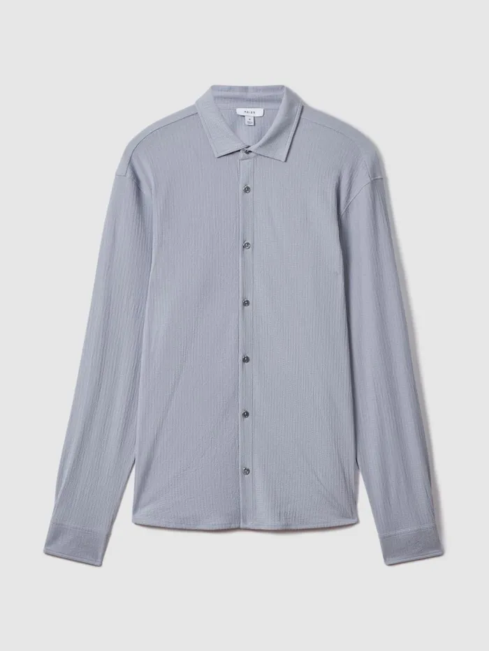 Men Reiss Shirts Corsica Textured ButtonThrough Shirt Porcelain Blue