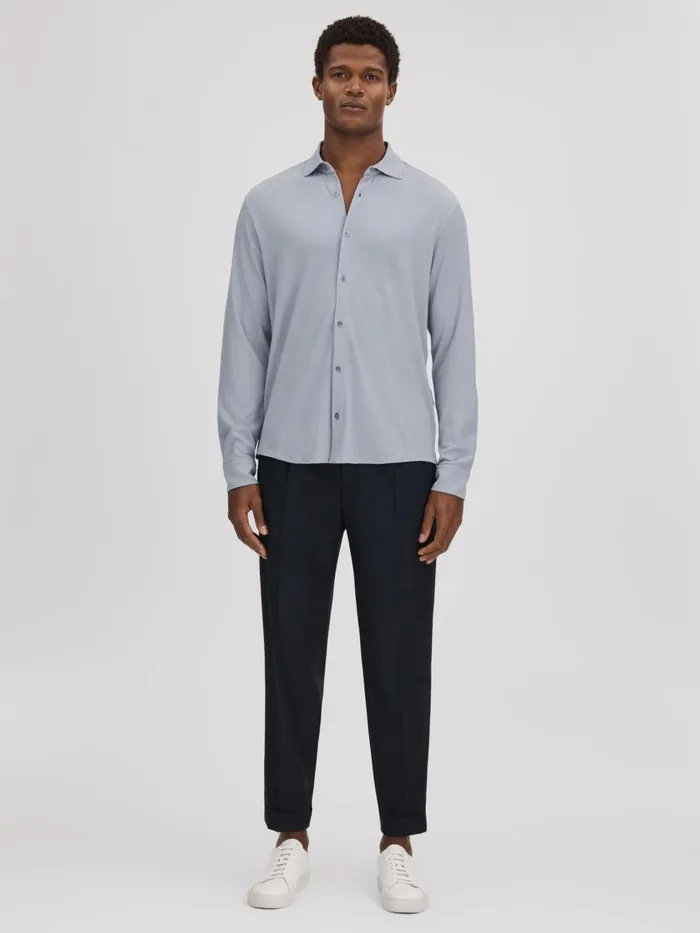 Men Reiss Shirts Corsica Textured ButtonThrough Shirt Porcelain Blue