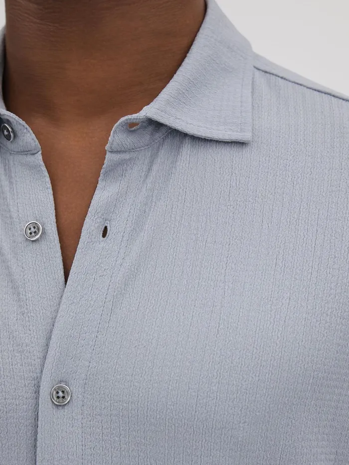 Men Reiss Shirts Corsica Textured ButtonThrough Shirt Porcelain Blue