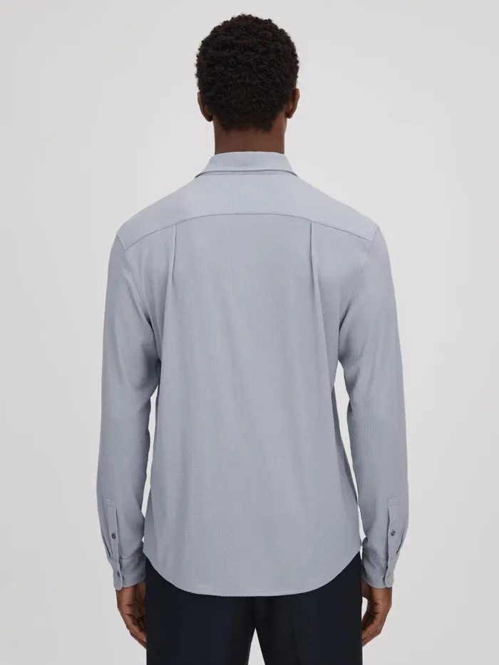 Men Reiss Shirts Corsica Textured ButtonThrough Shirt Porcelain Blue