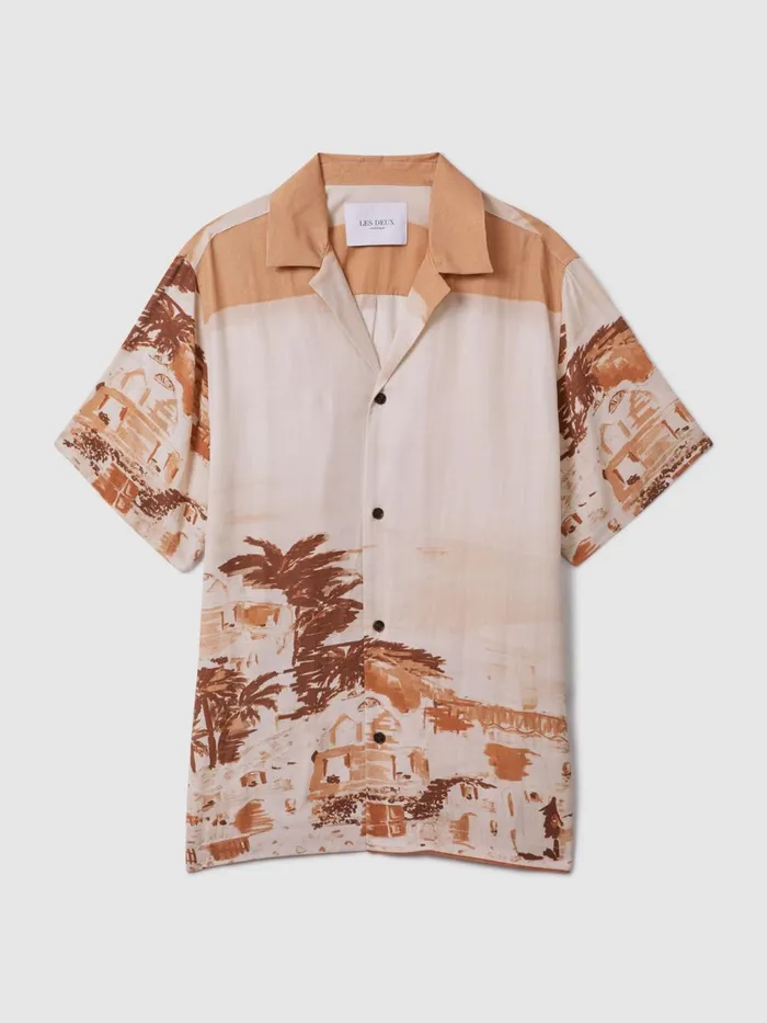Men Reiss Shirts Deux Cuban Collar Shirt With TENCEL Fibers Terracotta