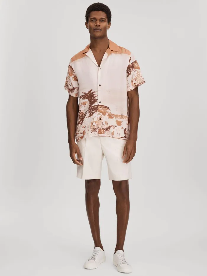 Men Reiss Shirts Deux Cuban Collar Shirt With TENCEL Fibers Terracotta