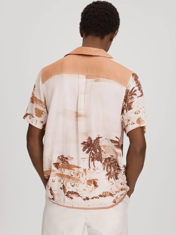Men Reiss Shirts Deux Cuban Collar Shirt With TENCEL Fibers Terracotta