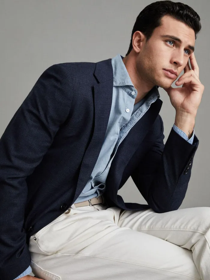 Men Reiss Shirts Draper Washed Chambray ButtonThrough Shirt Blue