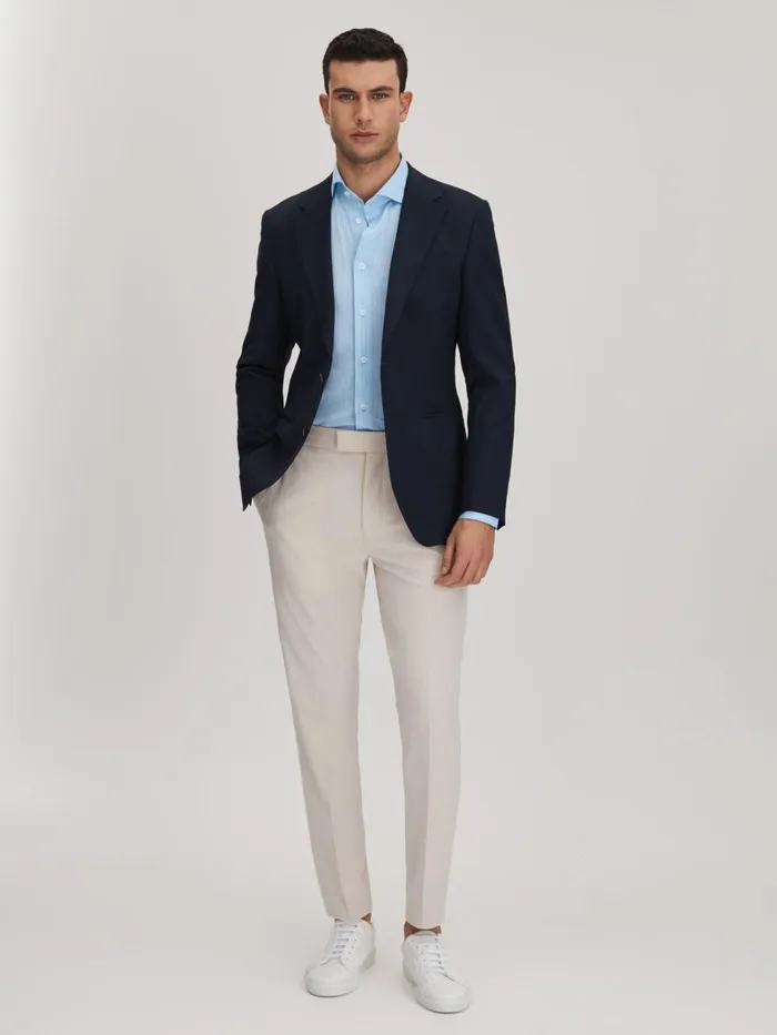 Men Reiss Shirts Fletcher Striped Cotton Blend Shirt Soft Bluewhite