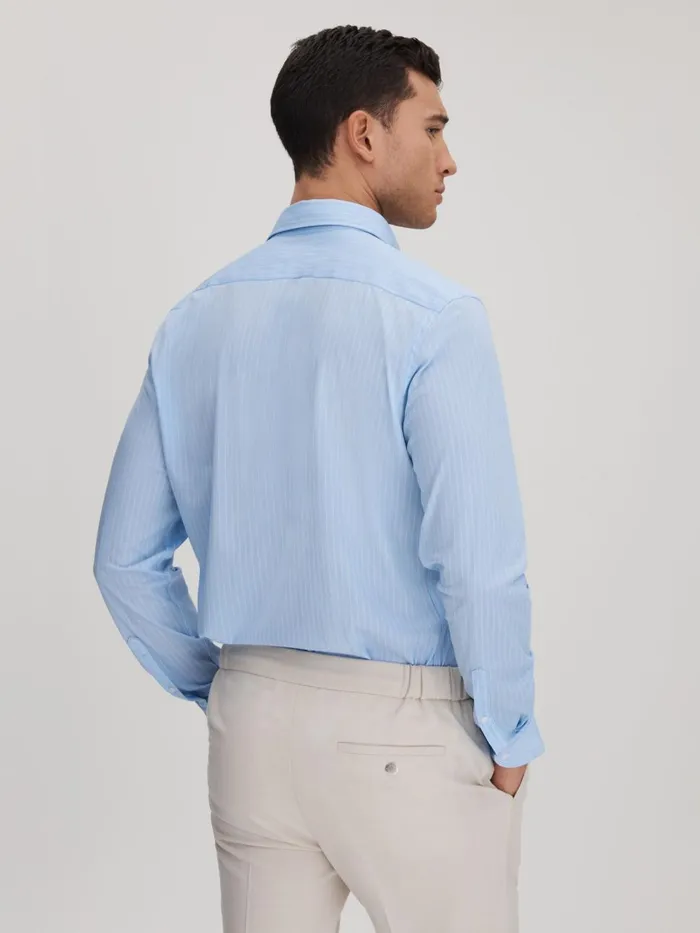 Men Reiss Shirts Fletcher Striped Cotton Blend Shirt Soft Bluewhite