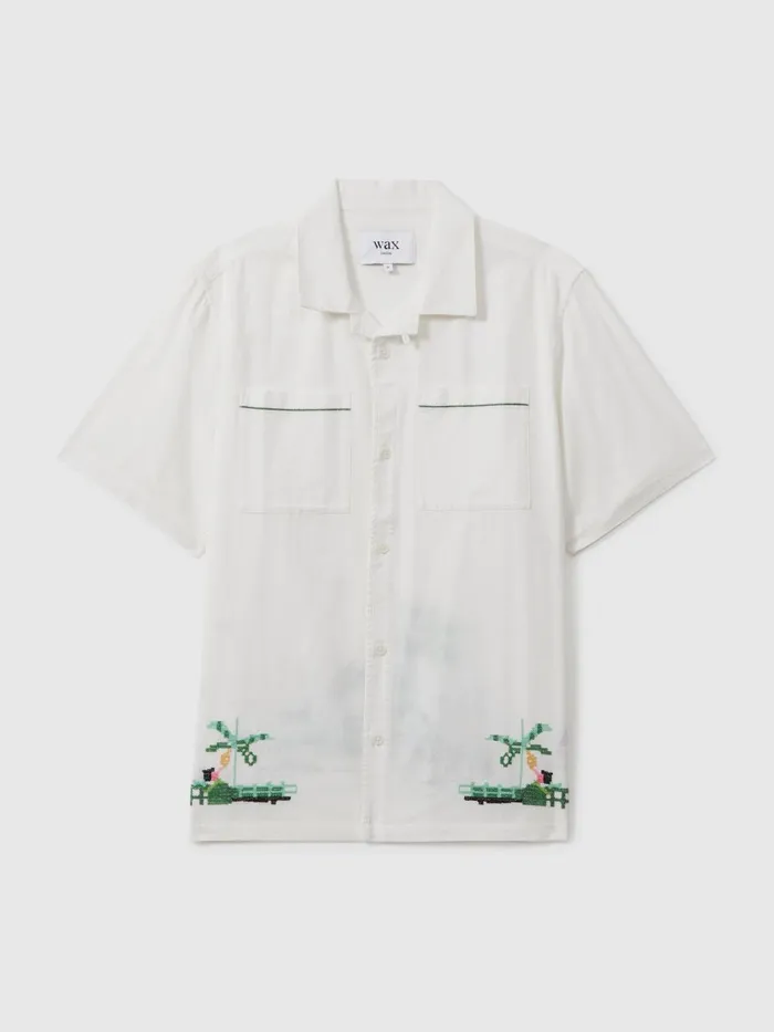 Men Reiss Shirts London Relaxed Embroidered Shirt Ecru
