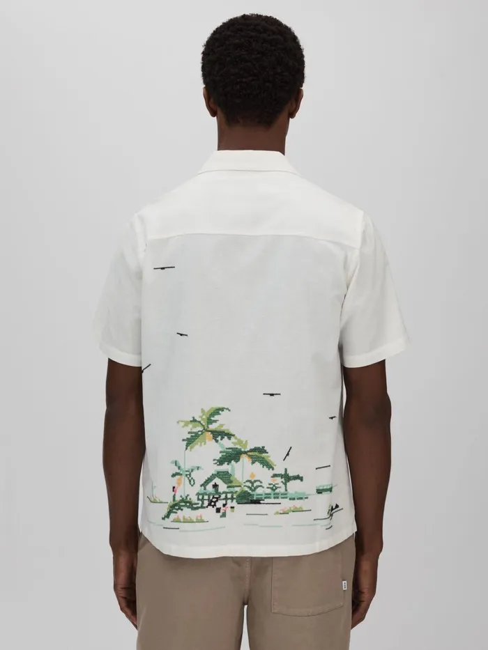 Men Reiss Shirts London Relaxed Embroidered Shirt Ecru