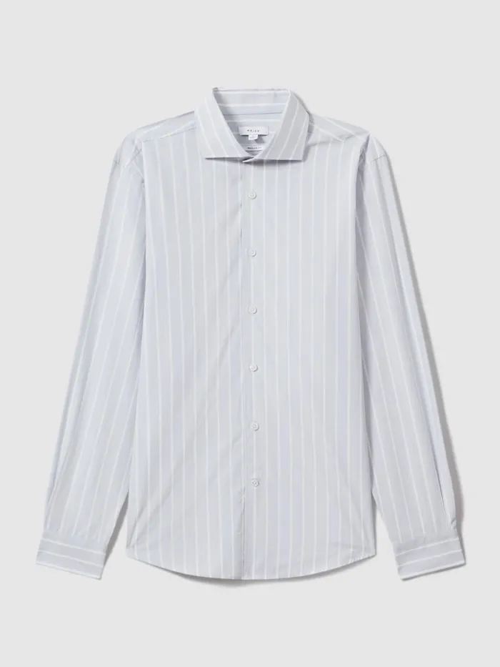 Men Reiss Shirts Omar Cotton Striped Cutaway Collar Shirt Bluewhite