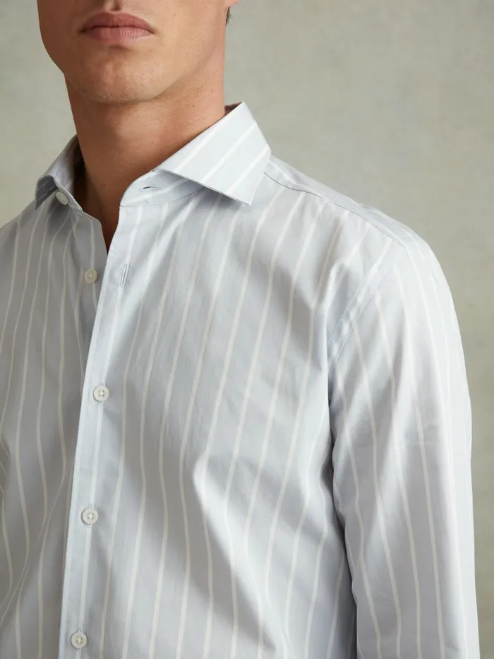 Men Reiss Shirts Omar Cotton Striped Cutaway Collar Shirt Bluewhite