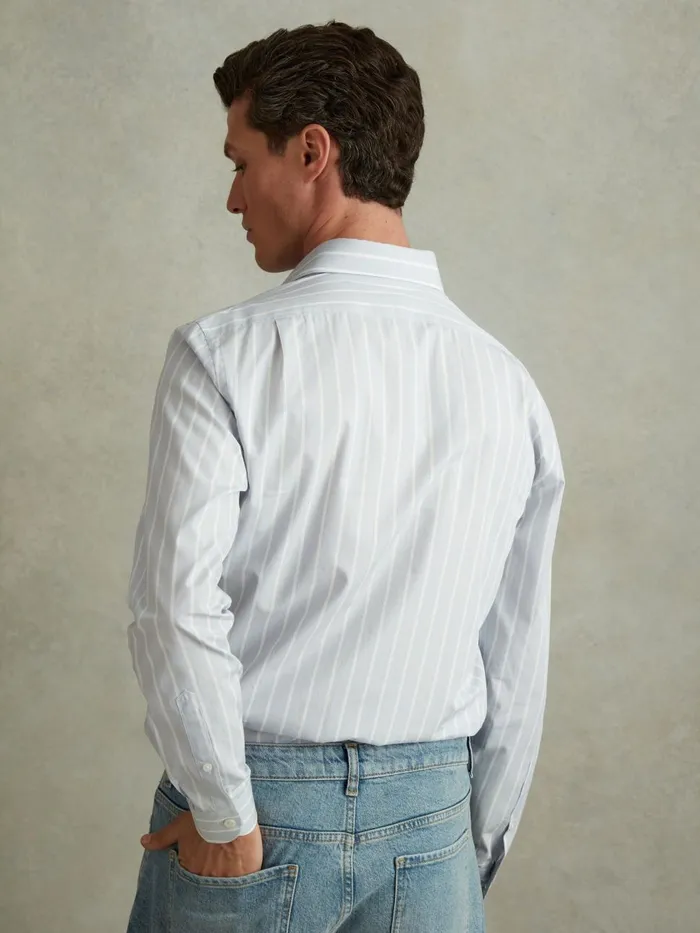 Men Reiss Shirts Omar Cotton Striped Cutaway Collar Shirt Bluewhite