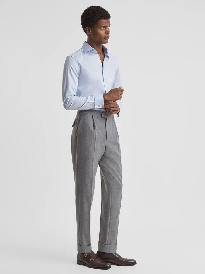 Men Reiss Shirts Premote Slim Fit Cotton Cutaway Collar Shirt Soft Blue