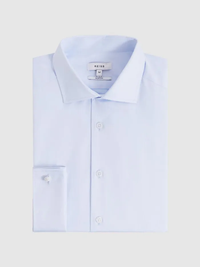 Men Reiss Shirts Premote Slim Fit Cotton Cutaway Collar Shirt Soft Blue