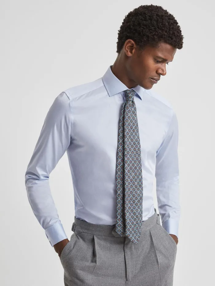 Men Reiss Shirts Premote Slim Fit Cotton Cutaway Collar Shirt Soft Blue