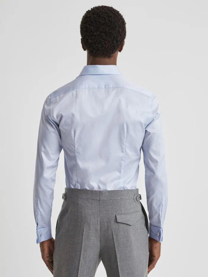 Men Reiss Shirts Premote Slim Fit Cotton Cutaway Collar Shirt Soft Blue