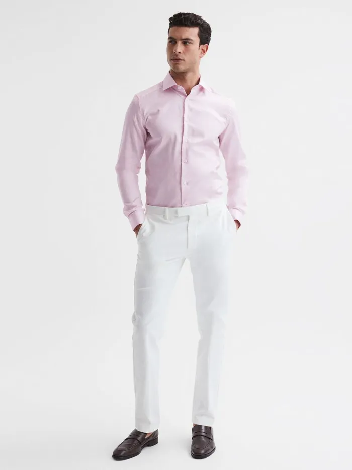 Men Reiss Shirts Remote Cotton Satin Slim Fit Shirt Pink
