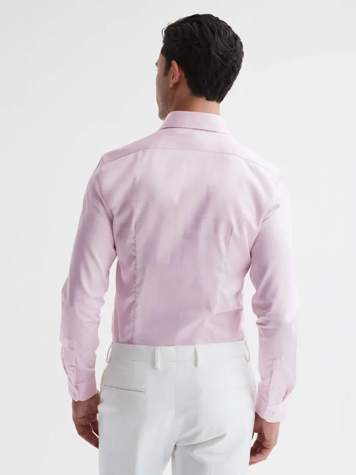 Men Reiss Shirts Remote Cotton Satin Slim Fit Shirt Pink