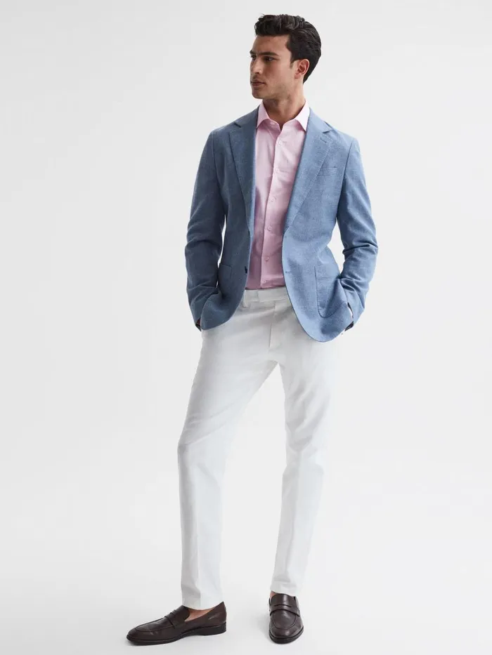 Men Reiss Shirts Remote Cotton Satin Slim Fit Shirt Pink