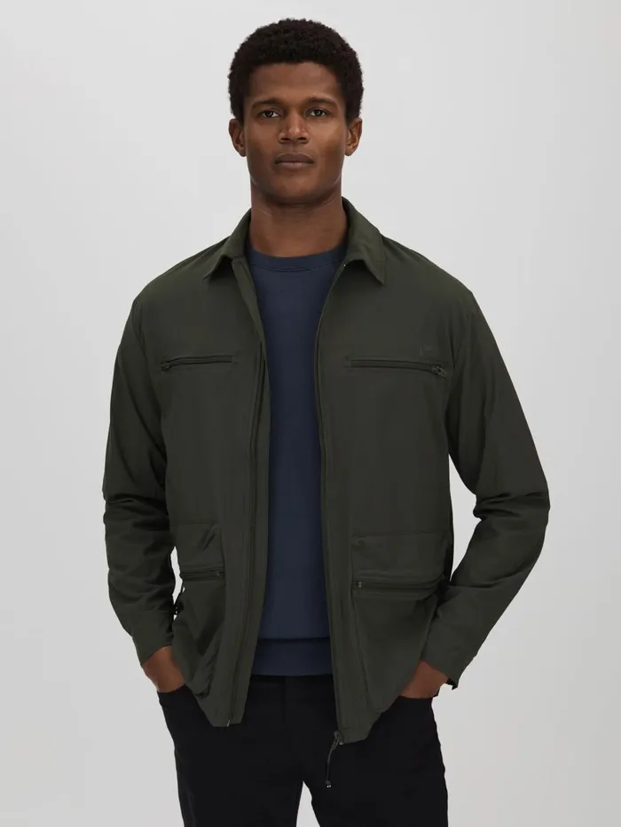 Men Reiss Shirts Utility Overshirt Green