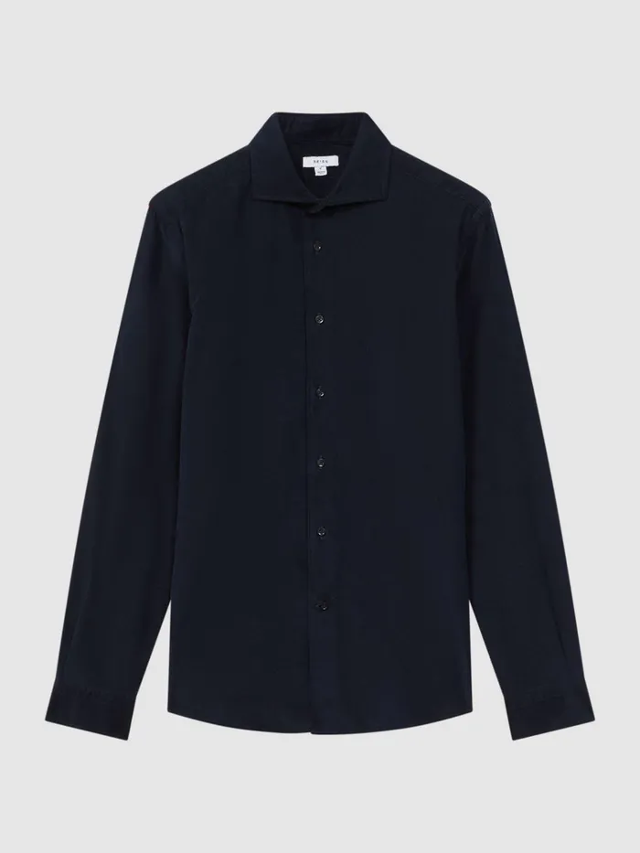 Men Reiss Shirts Vincy Corduroy Cutaway Collar Shirt Navy