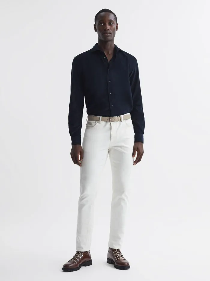 Men Reiss Shirts Vincy Corduroy Cutaway Collar Shirt Navy