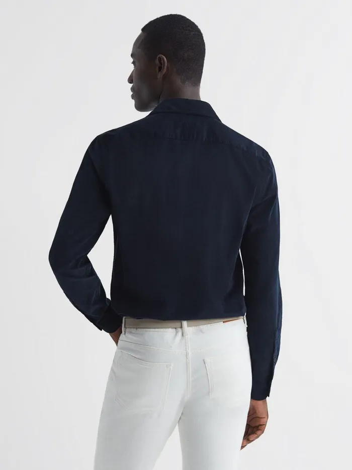 Men Reiss Shirts Vincy Corduroy Cutaway Collar Shirt Navy