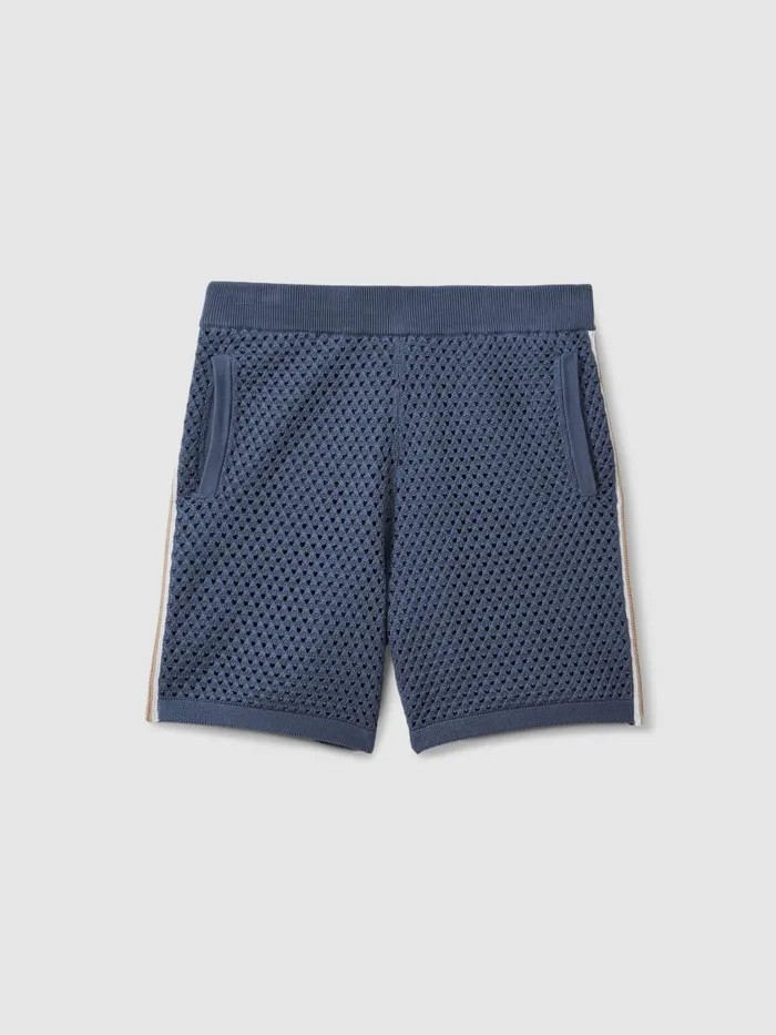 Men Reiss Shorts Creek Cotton Blend Crochet Drawstring Shorts Airforce Blue