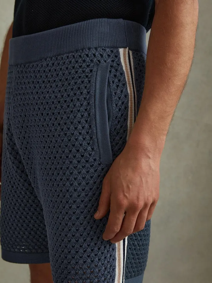 Men Reiss Shorts Creek Cotton Blend Crochet Drawstring Shorts Airforce Blue