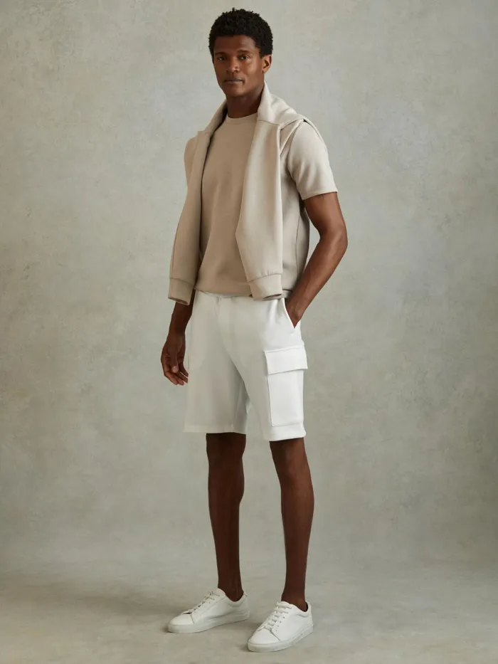 Men Reiss Shorts Oliver Interlock Jersey Drawstring Shorts White