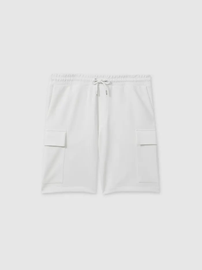 Men Reiss Shorts Oliver Interlock Jersey Drawstring Shorts White