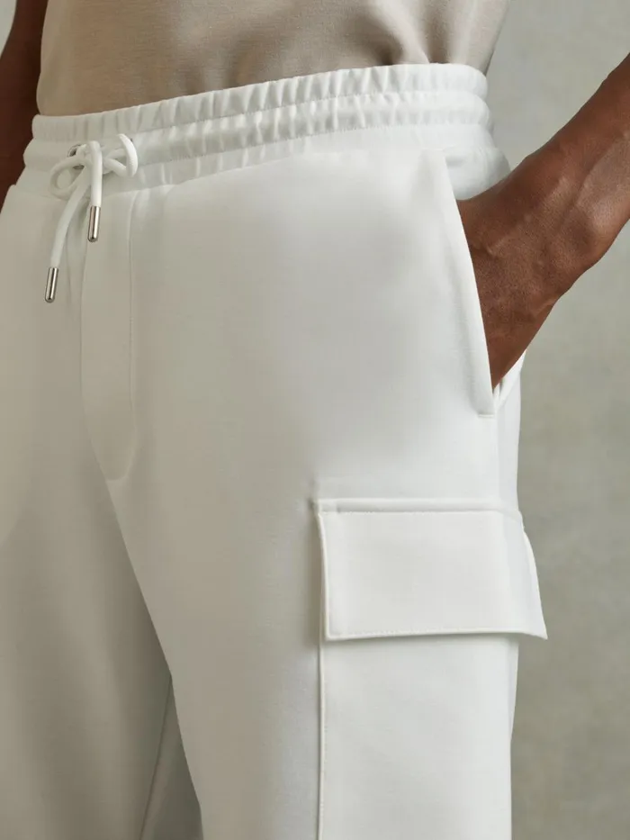 Men Reiss Shorts Oliver Interlock Jersey Drawstring Shorts White