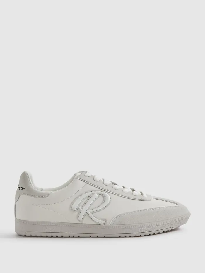 Men Reiss Sneakers Alba LeatherSuede Low Trainers White