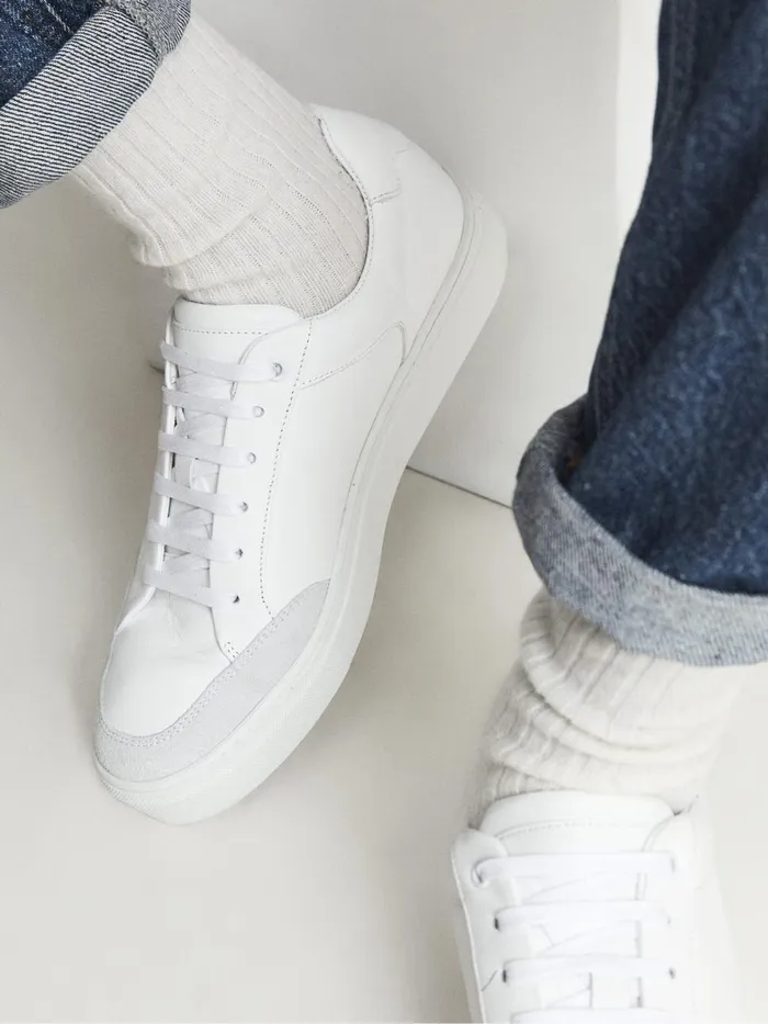 Men Reiss Sneakers Ashley Leather Low Top Trainers White