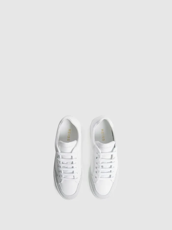 Men Reiss Sneakers Ashley Leather Low Top Trainers White