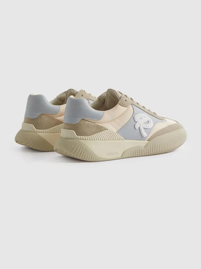 Men Reiss Sneakers Casper Leather Colourblock Running Trainers Blue
