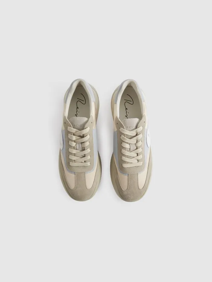 Men Reiss Sneakers Casper Leather Colourblock Running Trainers Blue