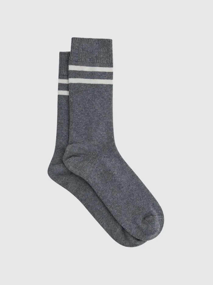 Men Reiss Socks and Underwear Alcott Wool Blend Striped Crew Socks Grey Melange Men Reiss Socks and Underwear Alcott Wool Blend Striped Crew Socks Grey Melange
