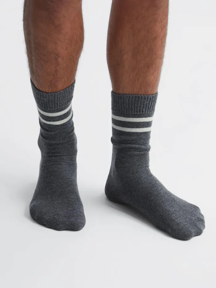 Men Reiss Socks and Underwear Alcott Wool Blend Striped Crew Socks Grey Melange