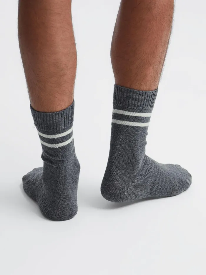 Men Reiss Socks and Underwear Alcott Wool Blend Striped Crew Socks Grey Melange