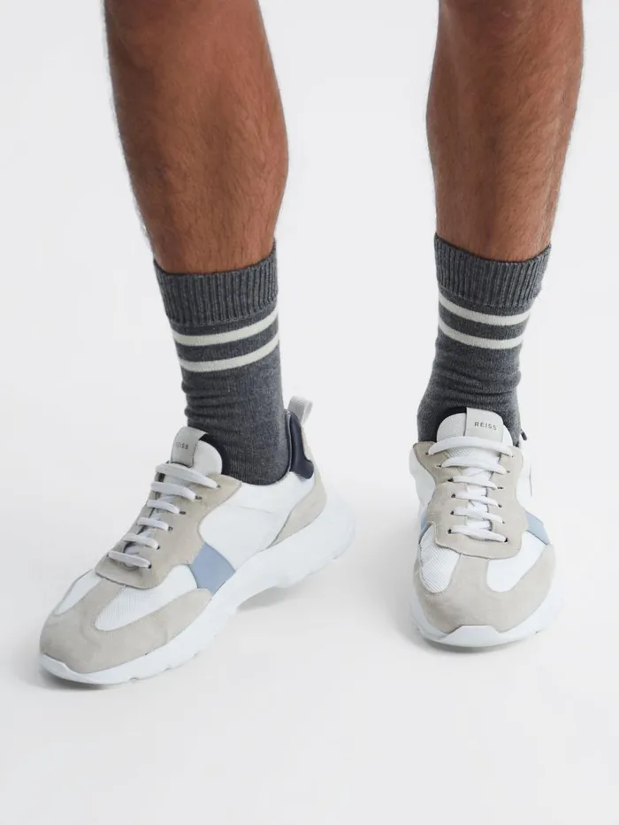 Men Reiss Socks and Underwear Alcott Wool Blend Striped Crew Socks Grey Melange