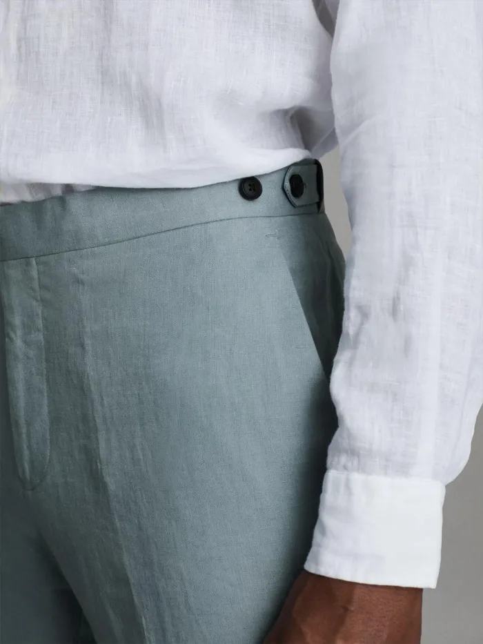 Men Reiss Suits and Tailoring Kin Slim Fit Linen Adjuster Trousers Aqua Blue