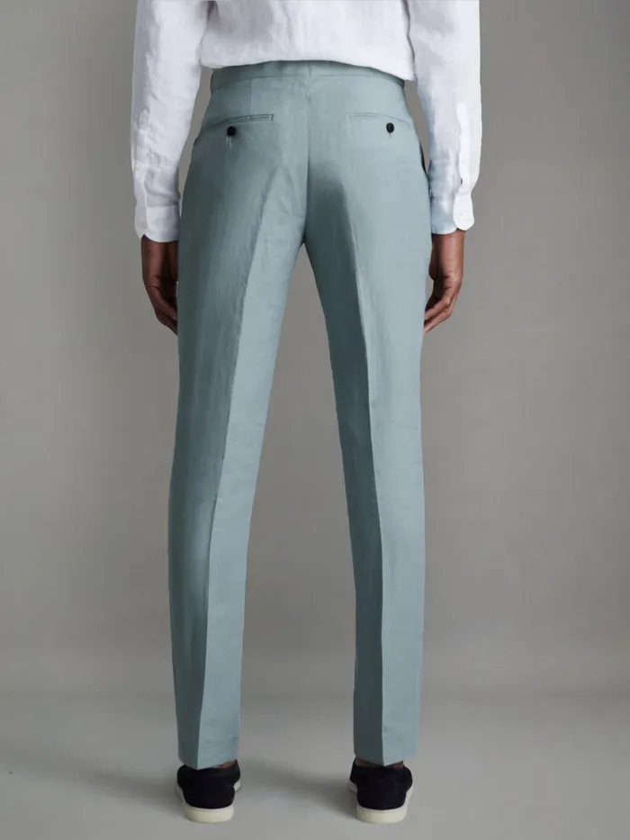 Men Reiss Suits and Tailoring Kin Slim Fit Linen Adjuster Trousers Aqua Blue