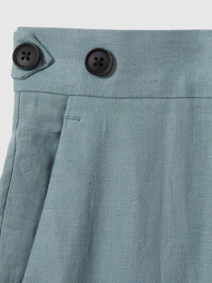 Men Reiss Suits and Tailoring Kin Slim Fit Linen Adjuster Trousers Aqua Blue