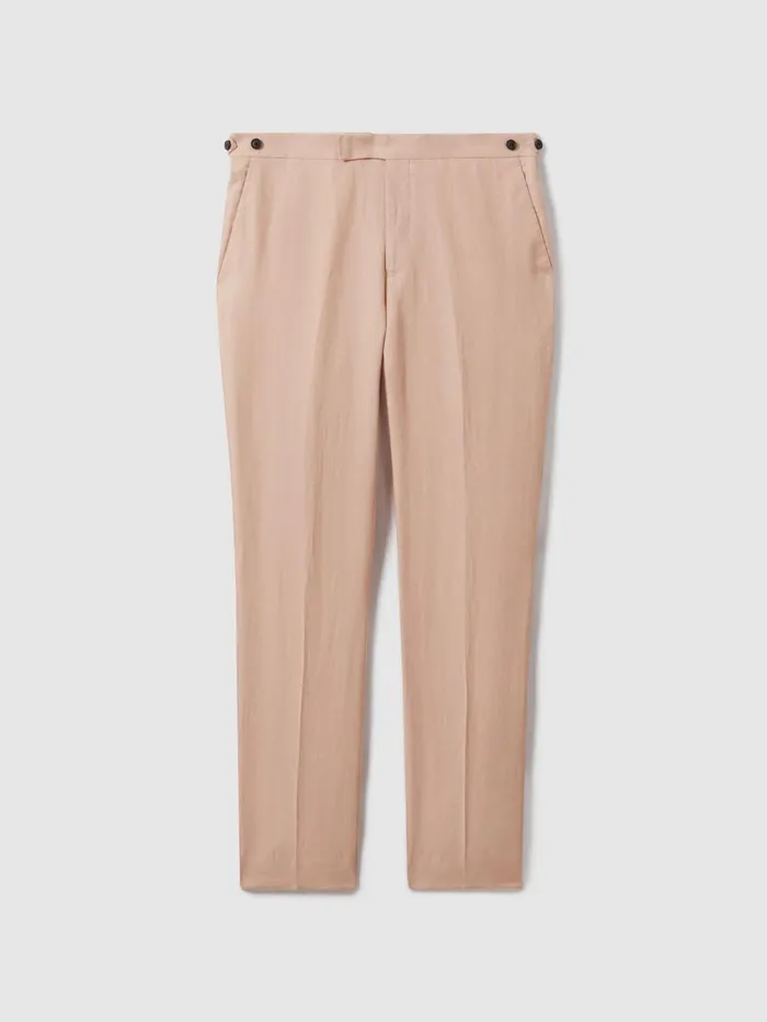 Men Reiss Suits and Tailoring Kin Slim Fit Linen Adjuster Trousers Pink