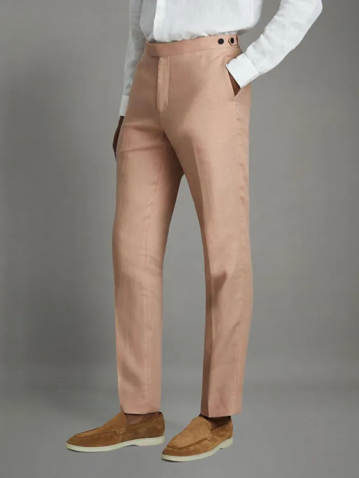 Men Reiss Suits and Tailoring Kin Slim Fit Linen Adjuster Trousers Pink