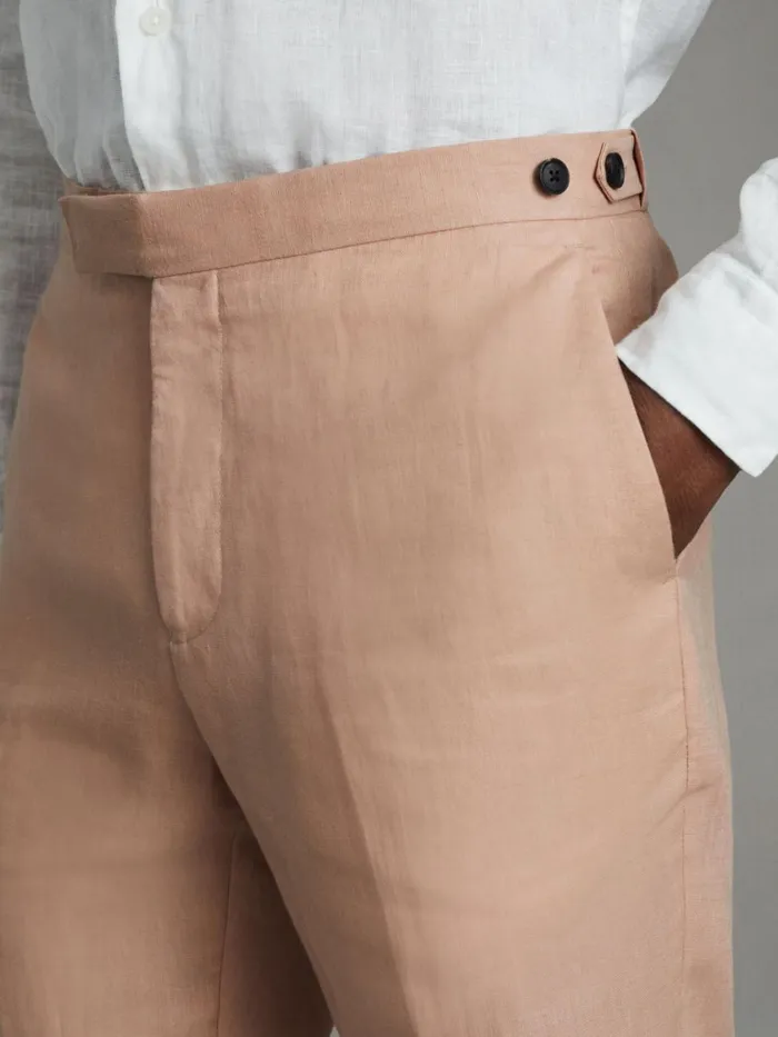 Men Reiss Suits and Tailoring Kin Slim Fit Linen Adjuster Trousers Pink