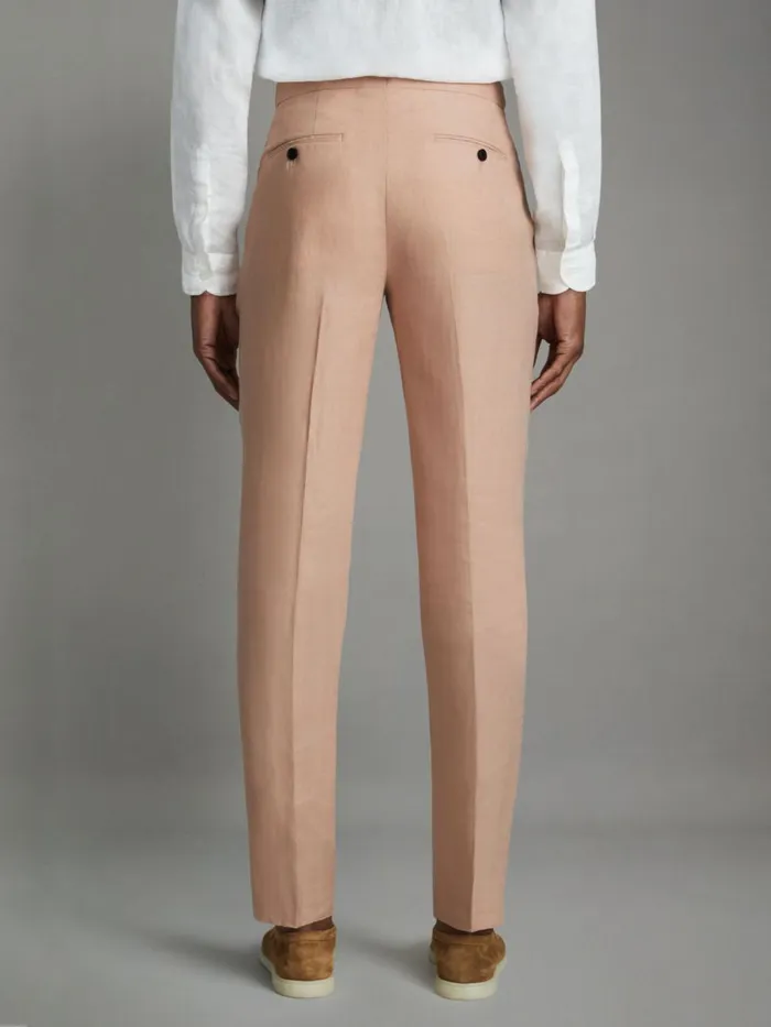 Men Reiss Suits and Tailoring Kin Slim Fit Linen Adjuster Trousers Pink