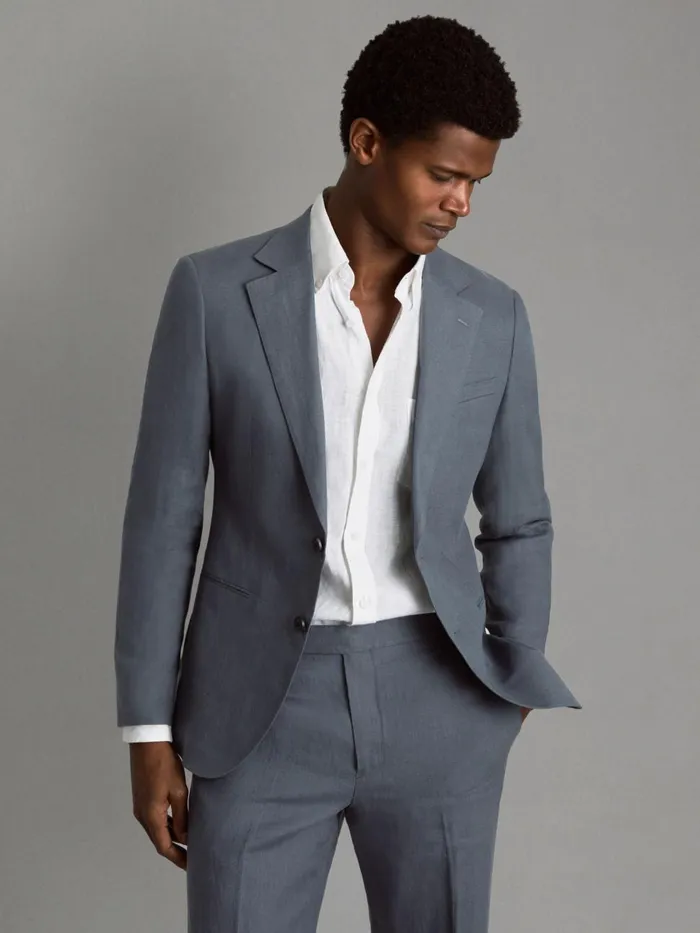 Men Reiss Suits and Tailoring Kin Slim Fit Single Breasted Linen Blazer Airforce Blue Men Reiss Suits and Tailoring Kin Slim Fit Single Breasted Linen Blazer Airforce Blue