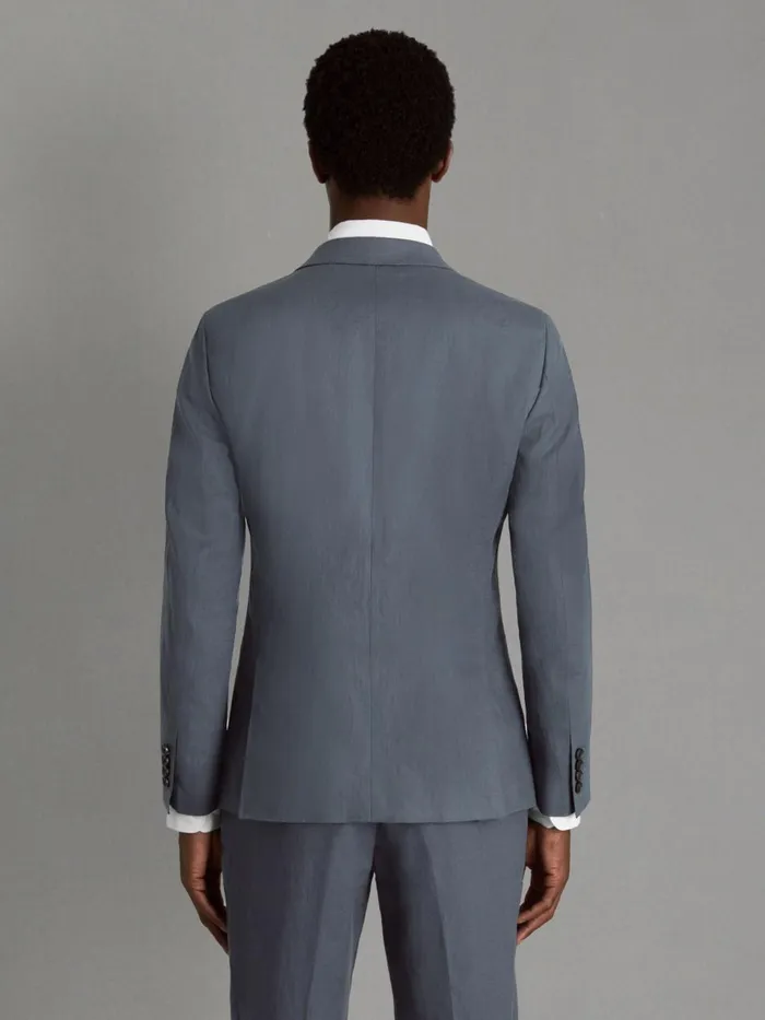 Men Reiss Suits and Tailoring Kin Slim Fit Single Breasted Linen Blazer Airforce Blue