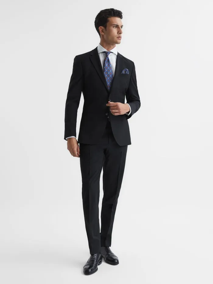 Men Reiss Suits and Tailoring Pray Slim Fit Wool Blend Trousers Black